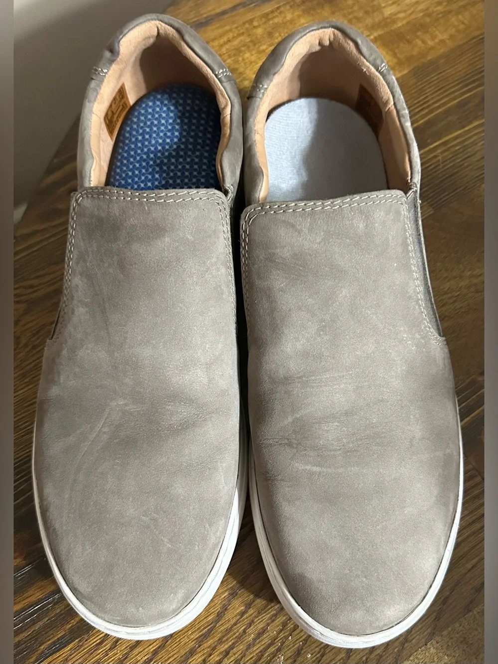 Clarks Men's Gray Suede Slip-On Sneakers with White Sole